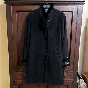 NWT Jones New York Black Trench Coat with Stand-Up Collar